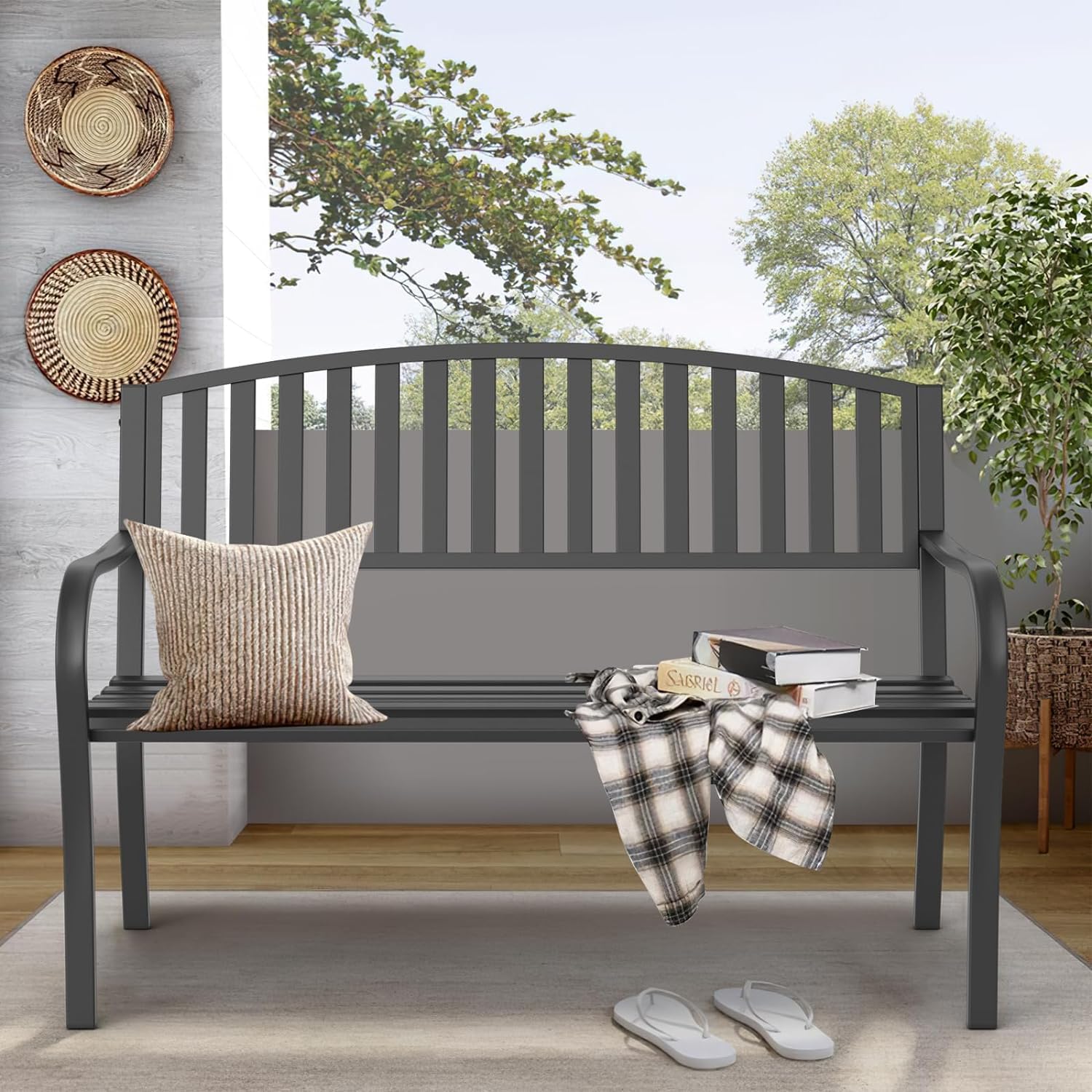 50" Weatherproof Cast Iron Outdoor Bench