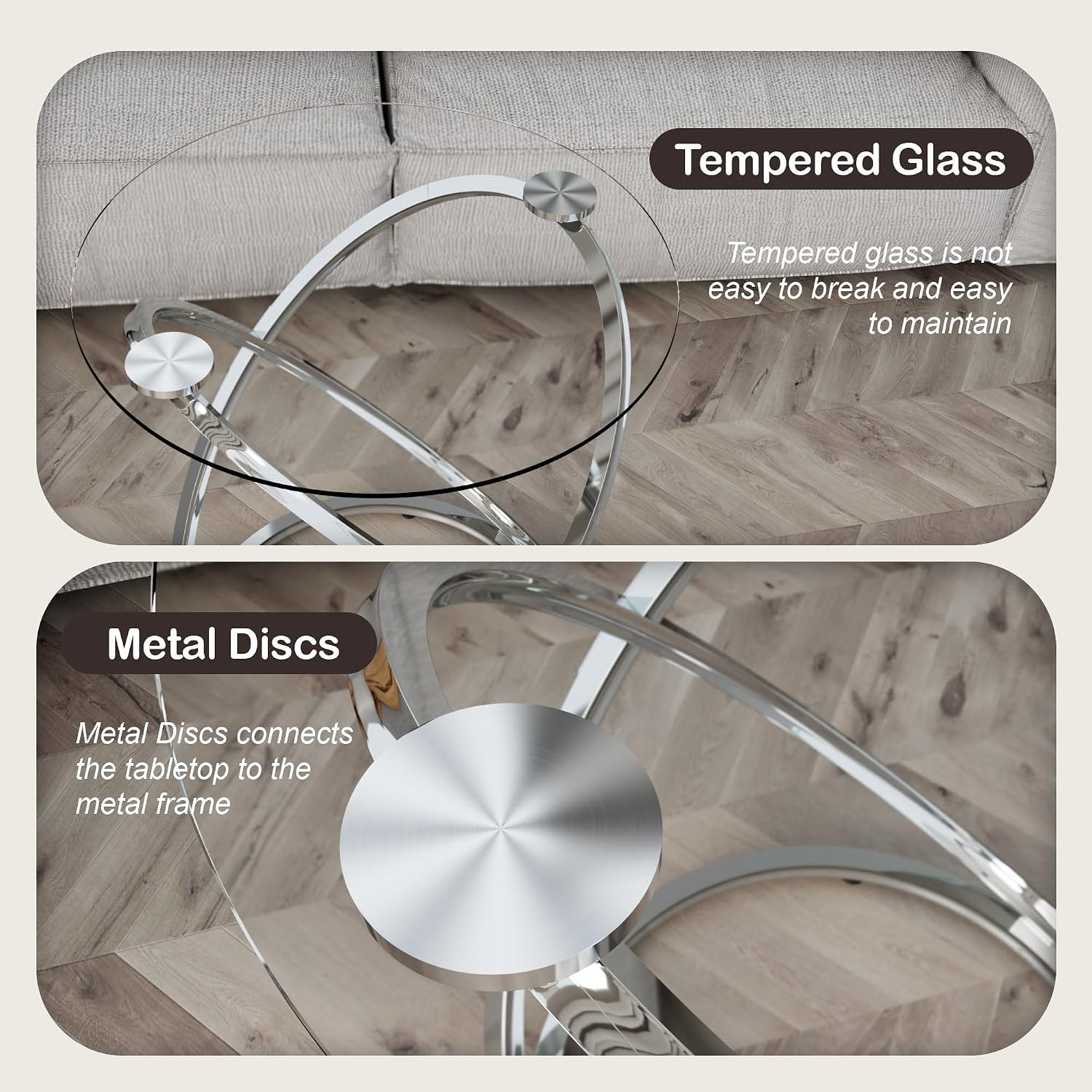 Silver Round Glass Coffee Table
