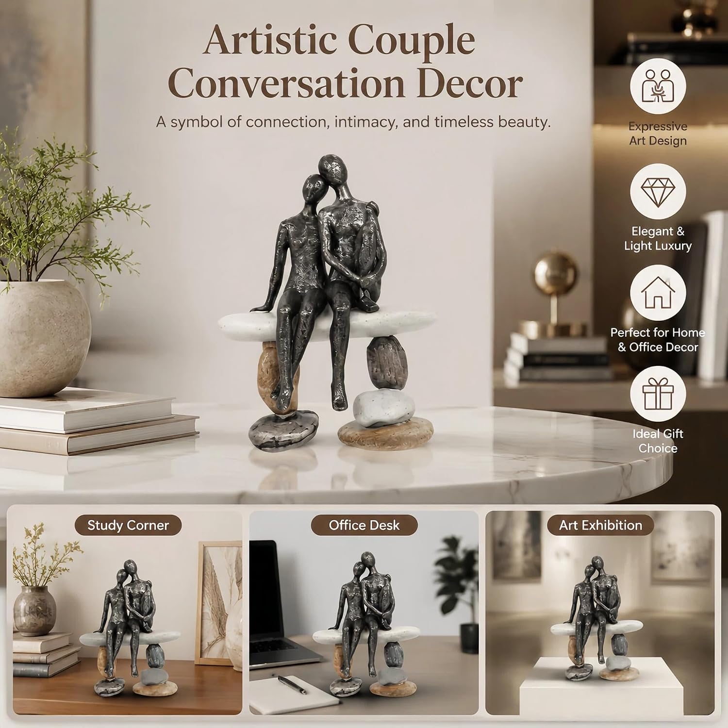 Romantic Couple Stone‑Bench Sculpture