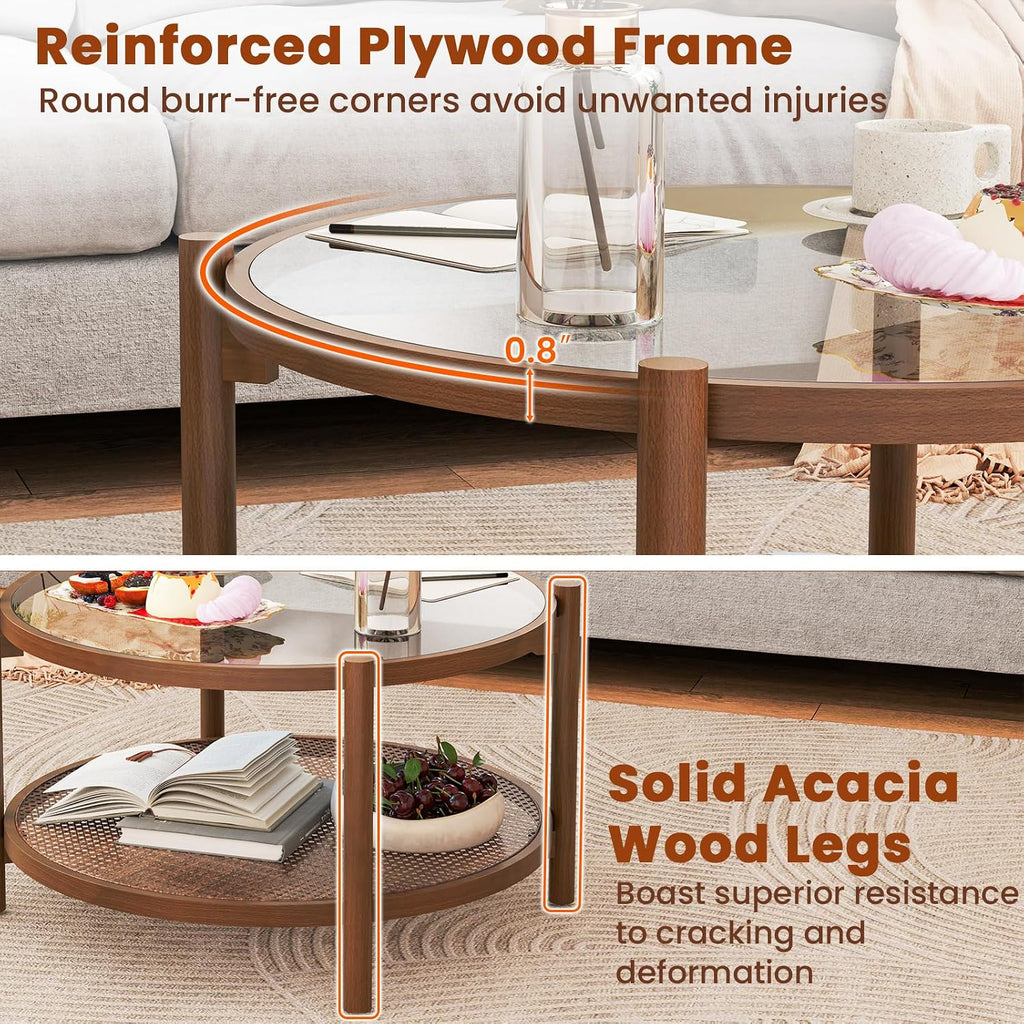Boho Rattan 2‑Tier Round Coffee Table