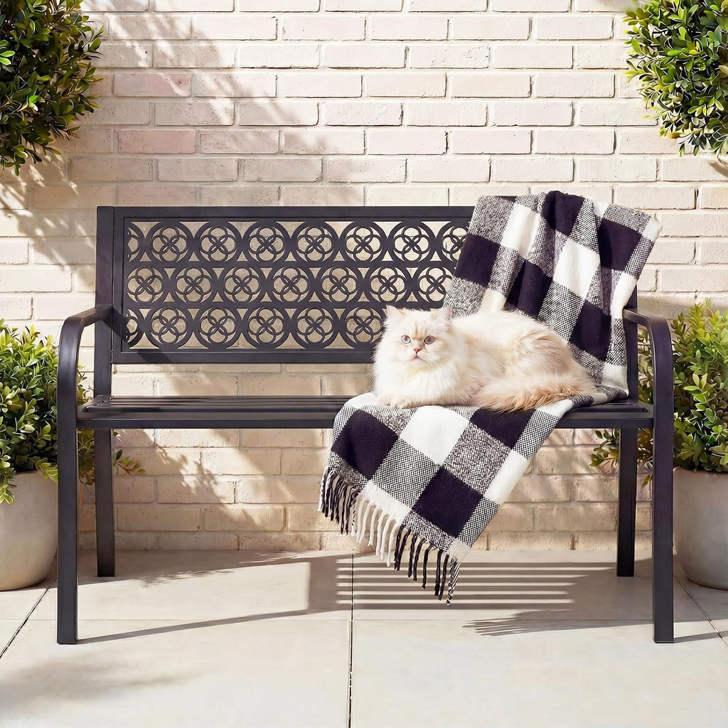44" Black Iron Outdoor Garden Bench