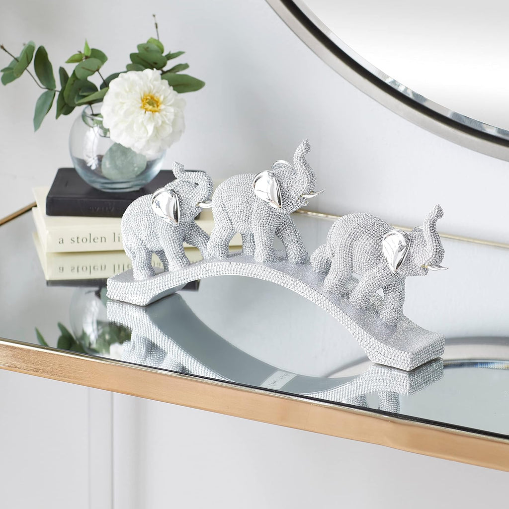 Silver Polystone Elephant Sculpture