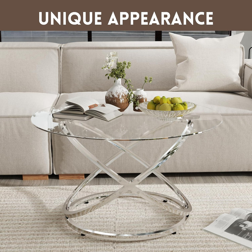 Silver Round Glass Coffee Table