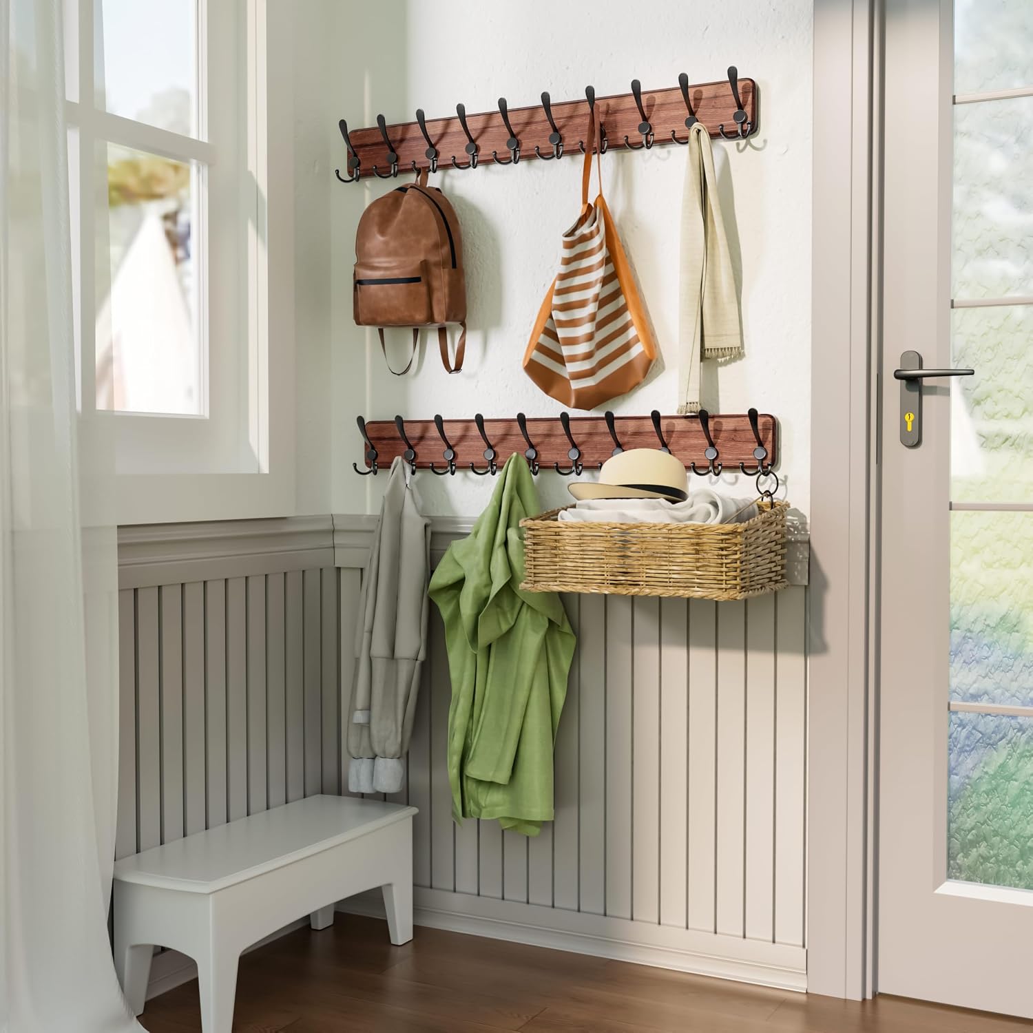 Rustic Wall Mount Coat Rack 10 Hooks