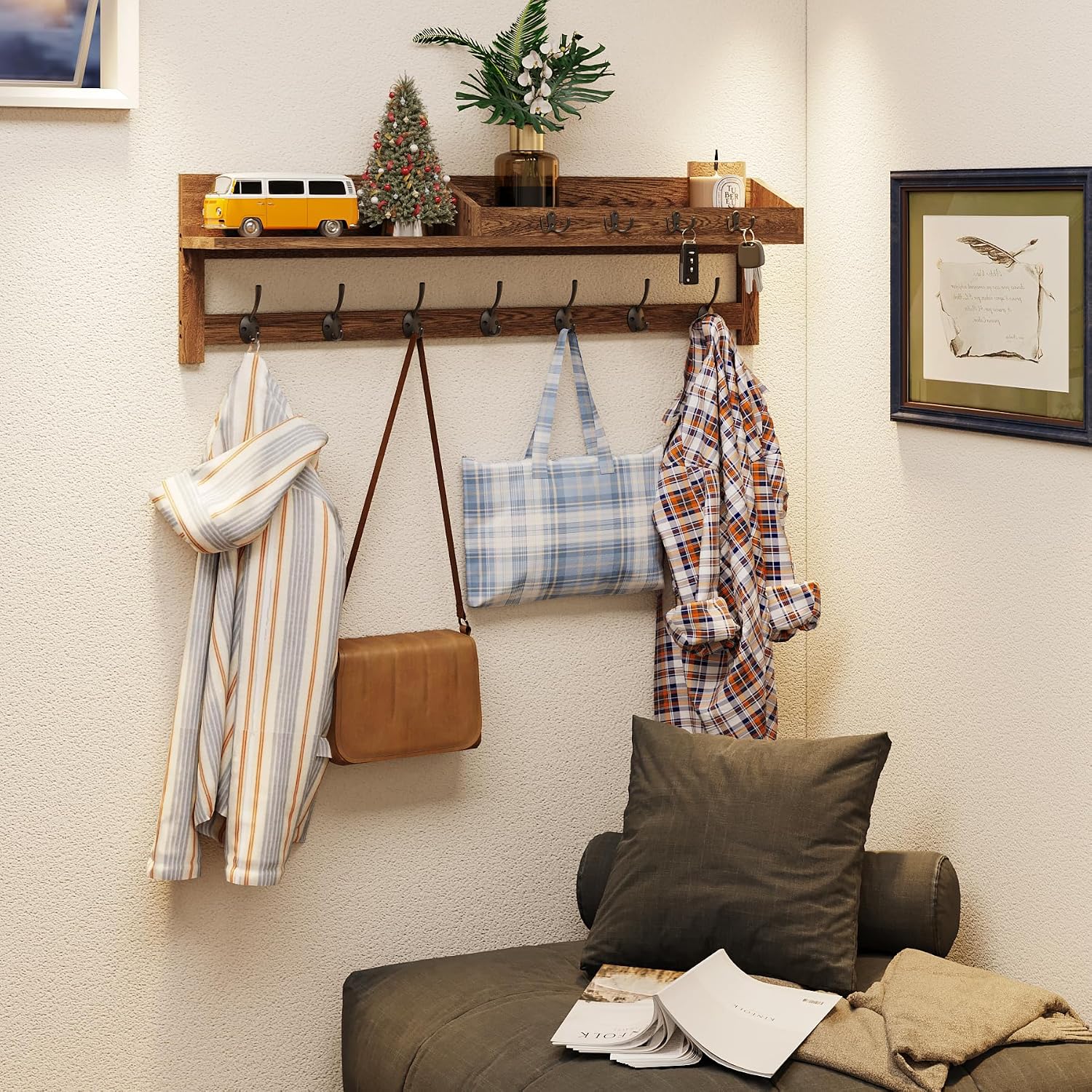35‑Inch Wall Mount Coat Rack with Shelf