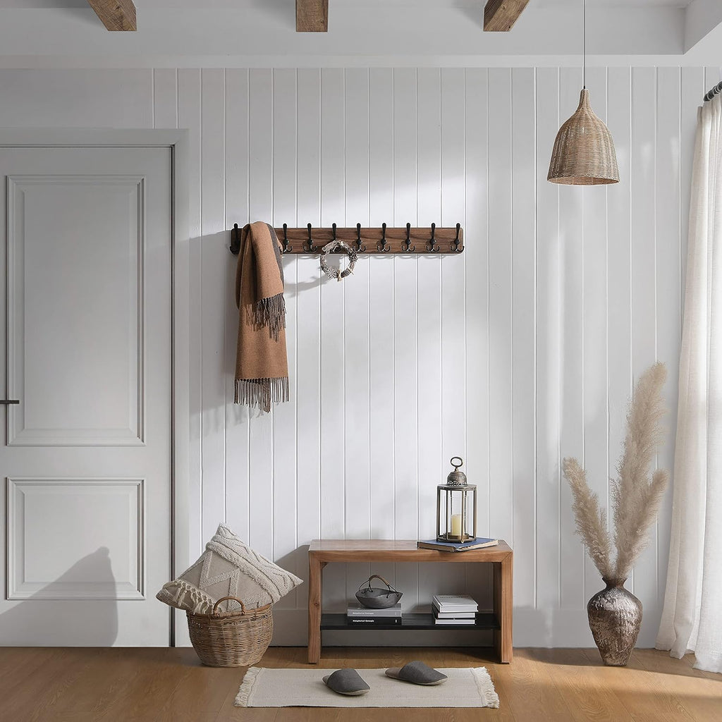 Rustic Wall Mount Coat Rack 10 Hooks