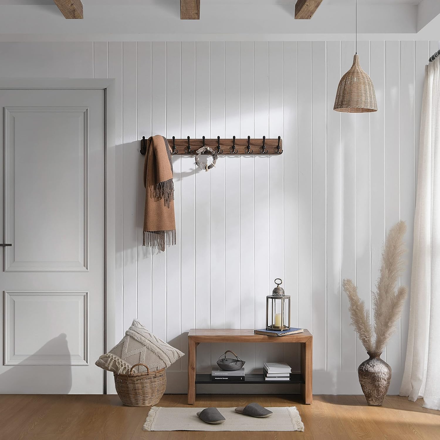 Rustic Wall Mount Coat Rack 10 Hooks