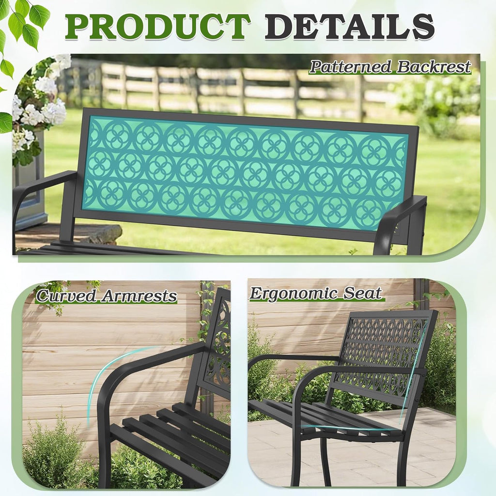 44" Black Iron Outdoor Garden Bench