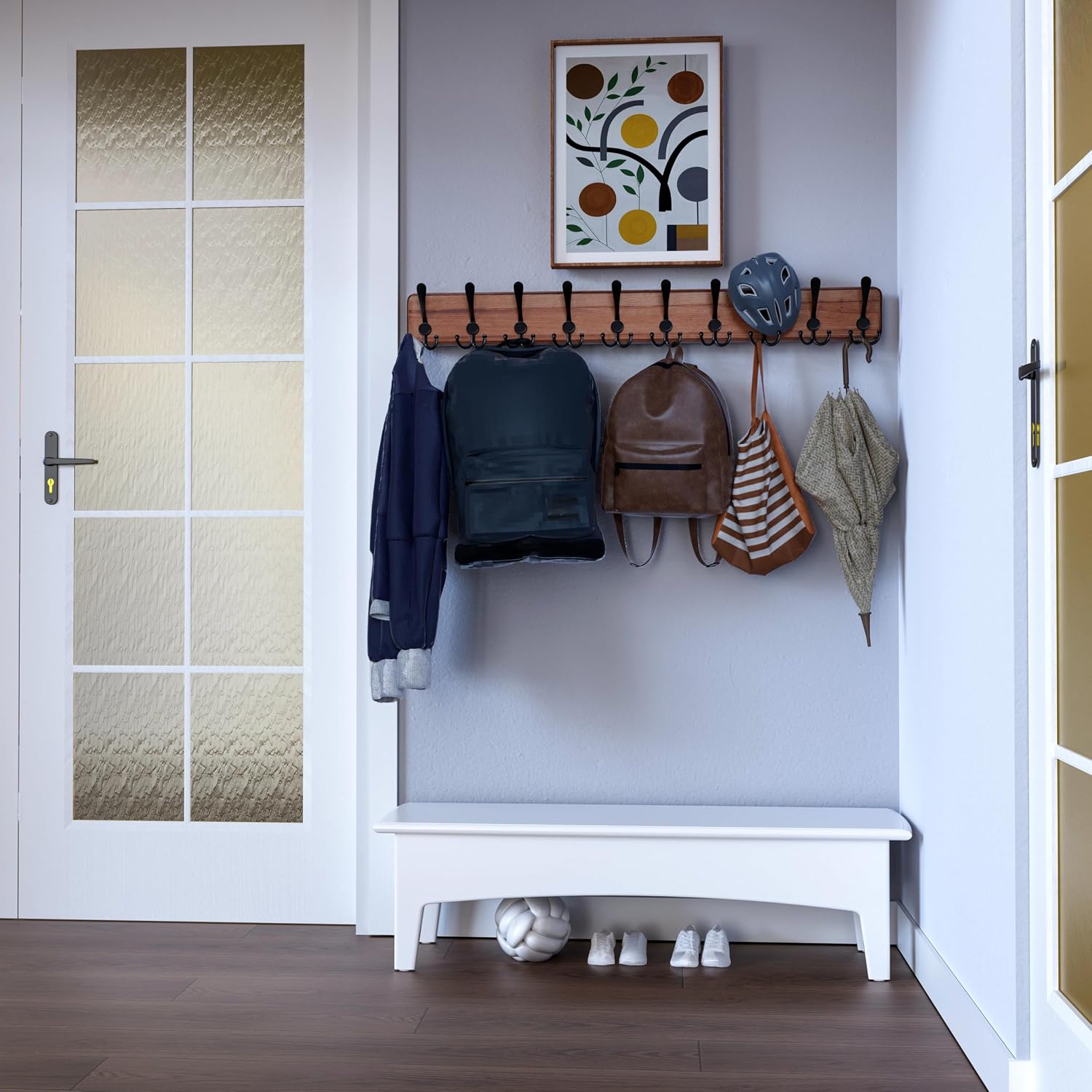 Rustic Wall Mount Coat Rack 10 Hooks