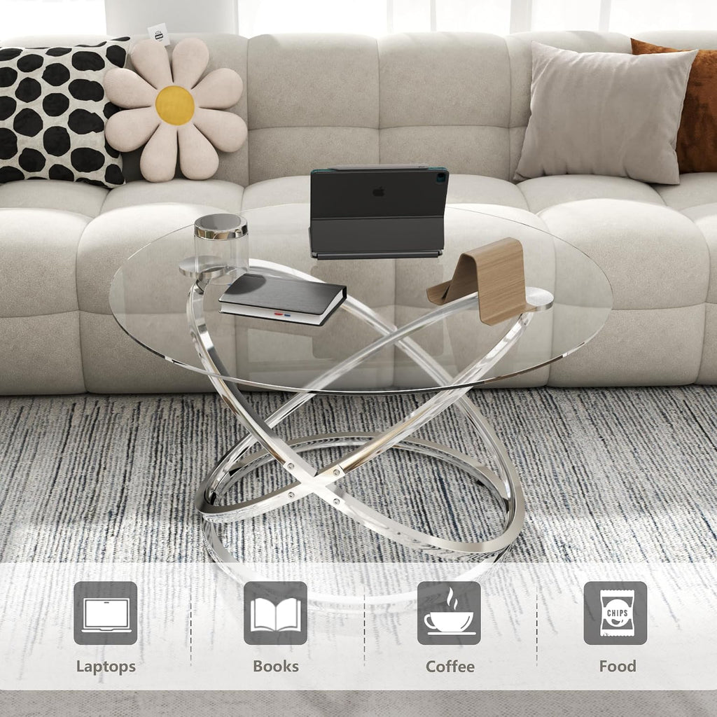 Silver Round Glass Coffee Table