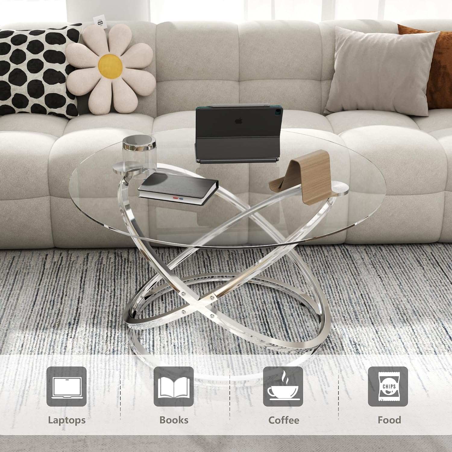 Silver Round Glass Coffee Table