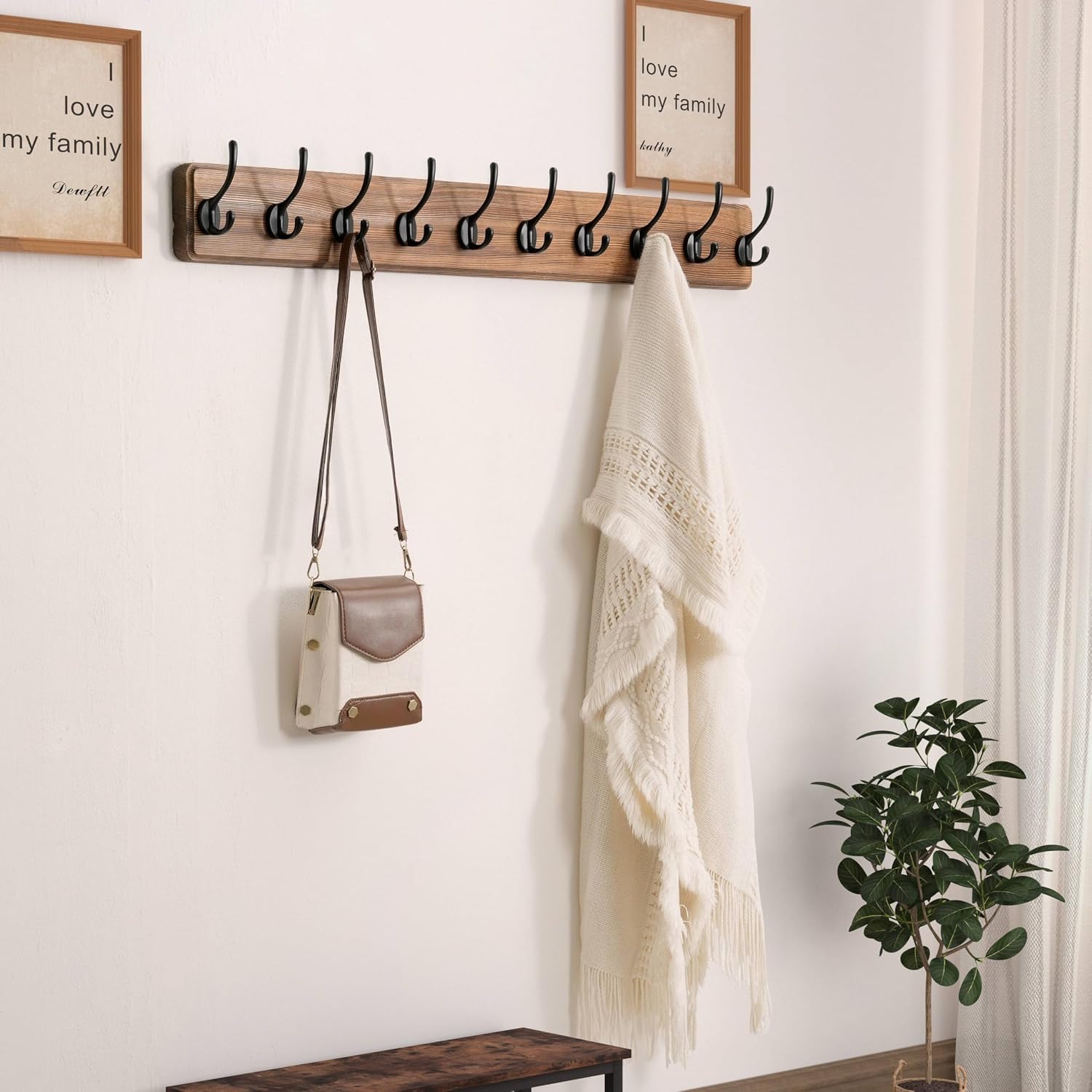 Wall Mount Coat Rack 38‑1/4" 10 Dual Hooks