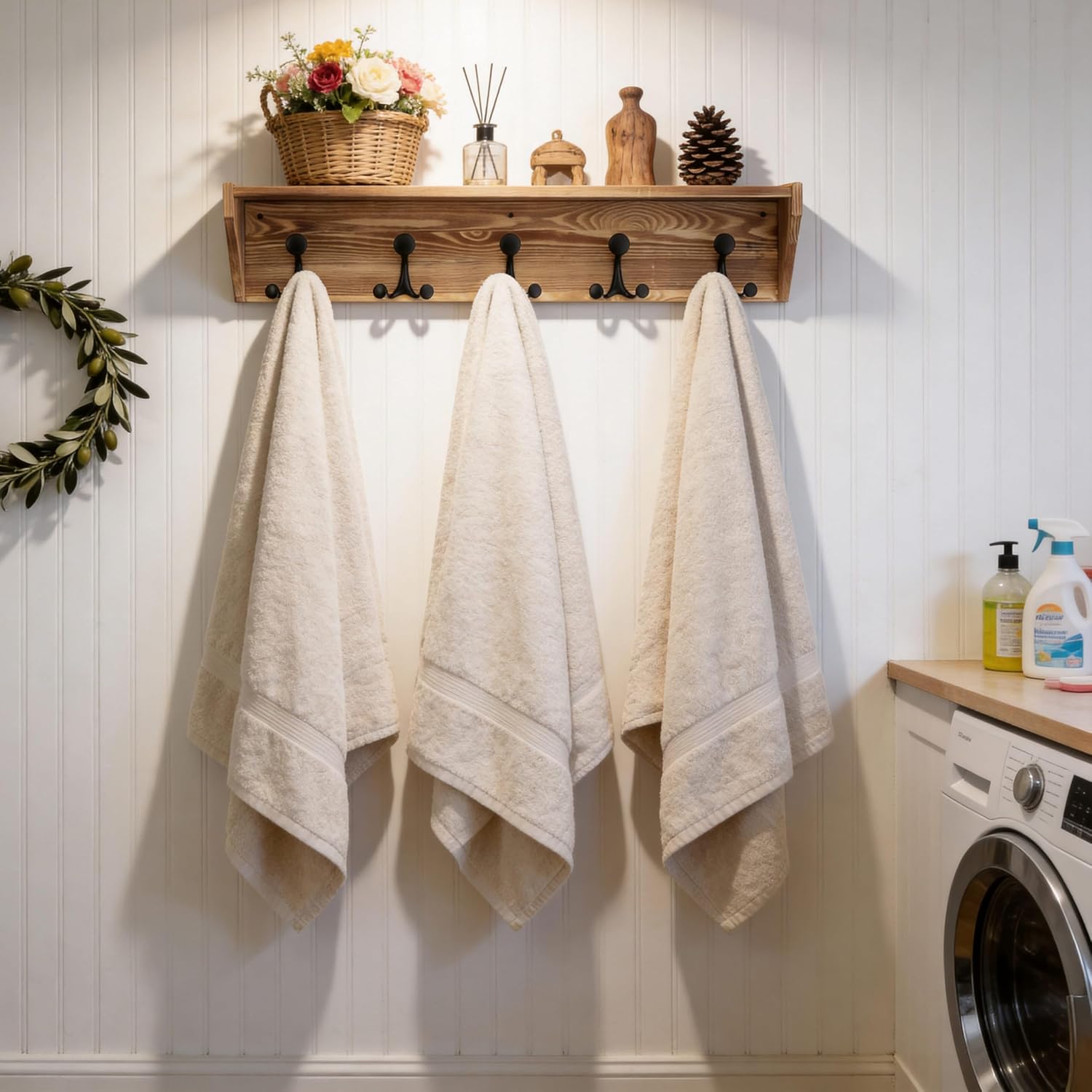 35‑Inch Wall Mount Coat Rack with Shelf 5 Tri Hooks