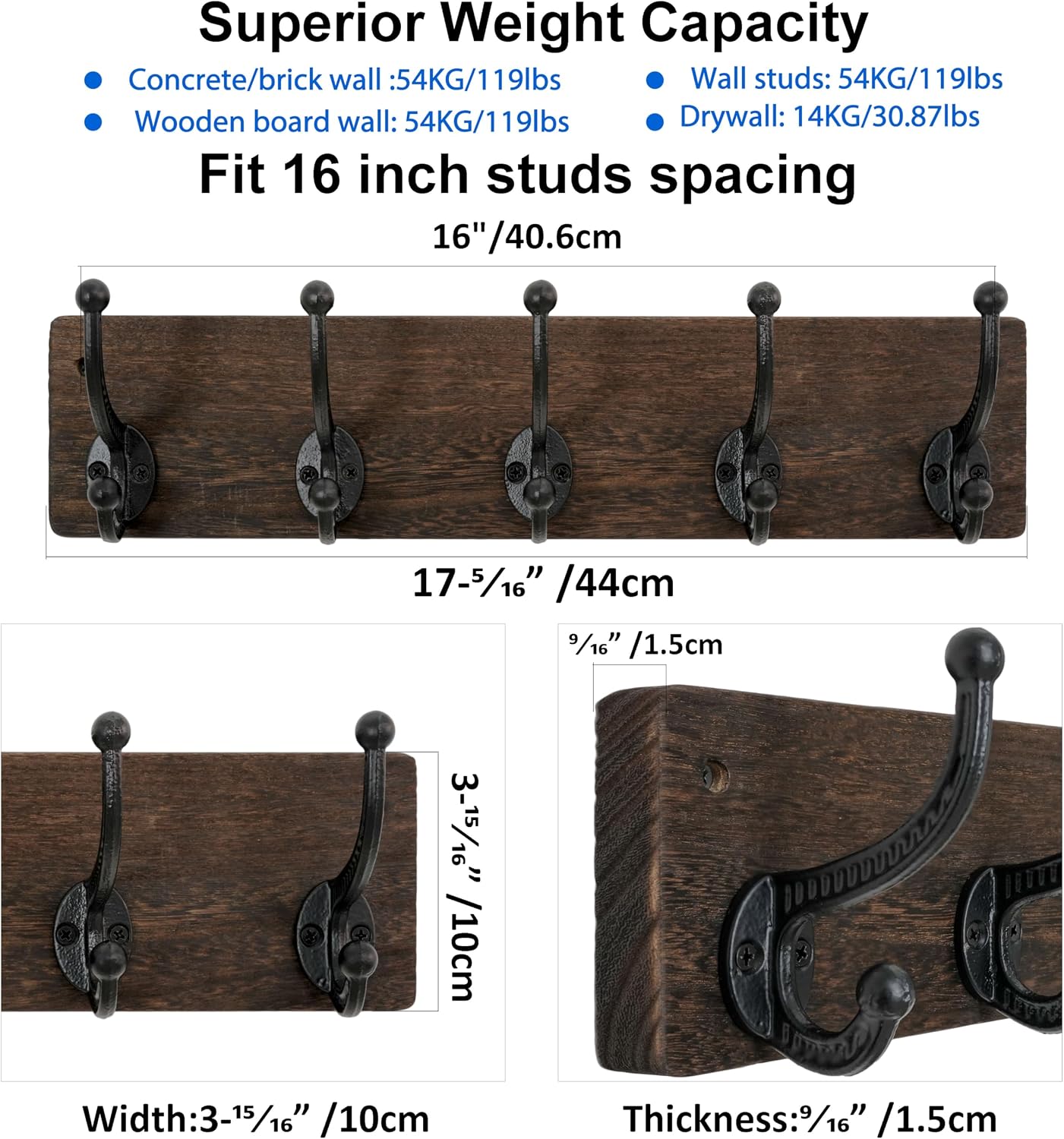 Rustic Wall Mount Coat Rack 2‑Packs