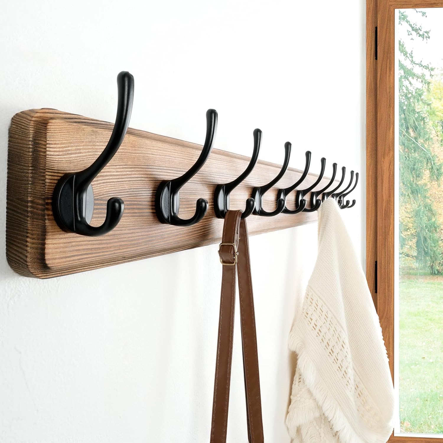 Wall Mount Coat Rack 38‑1/4" 10 Dual Hooks