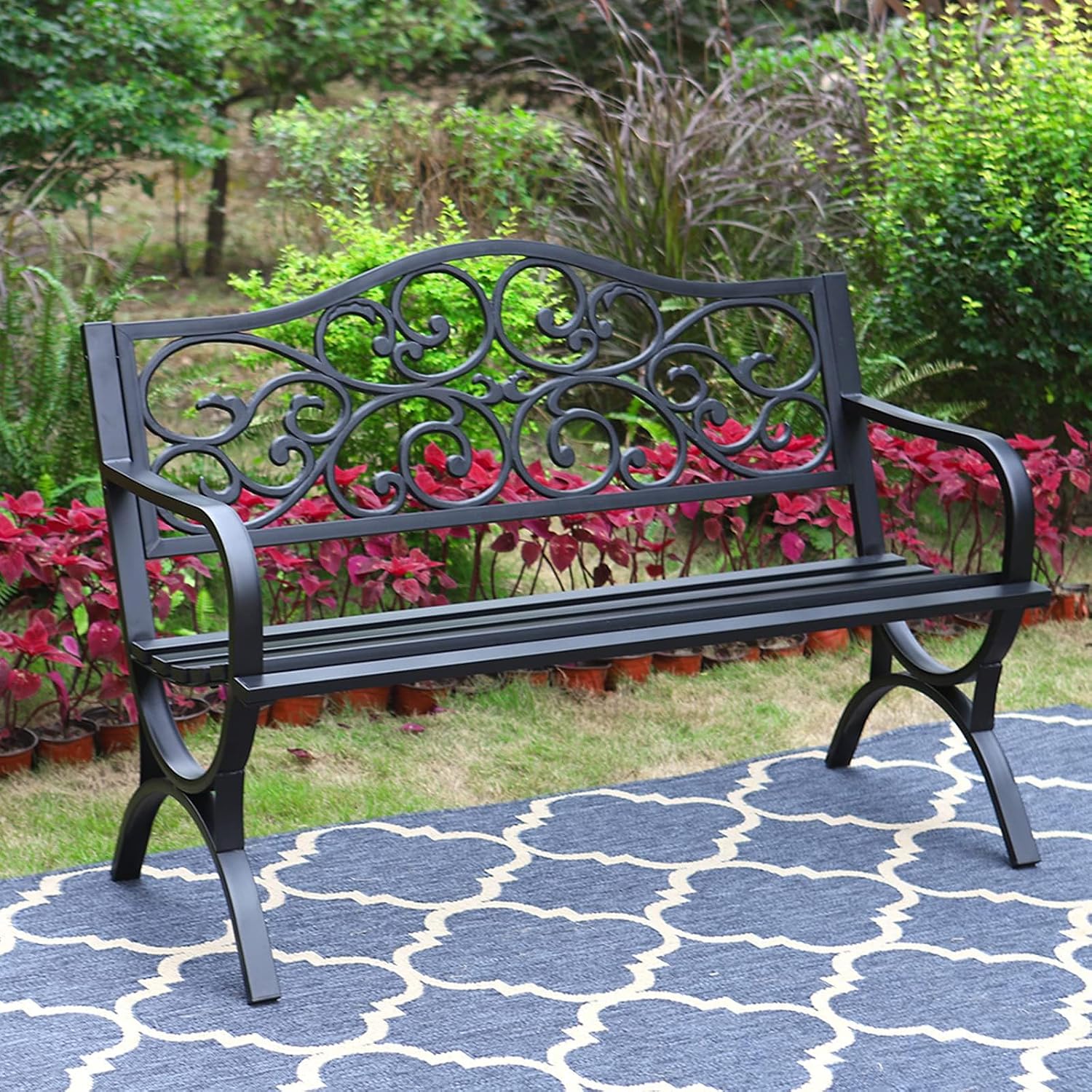 50" Black Cast Iron Garden Bench