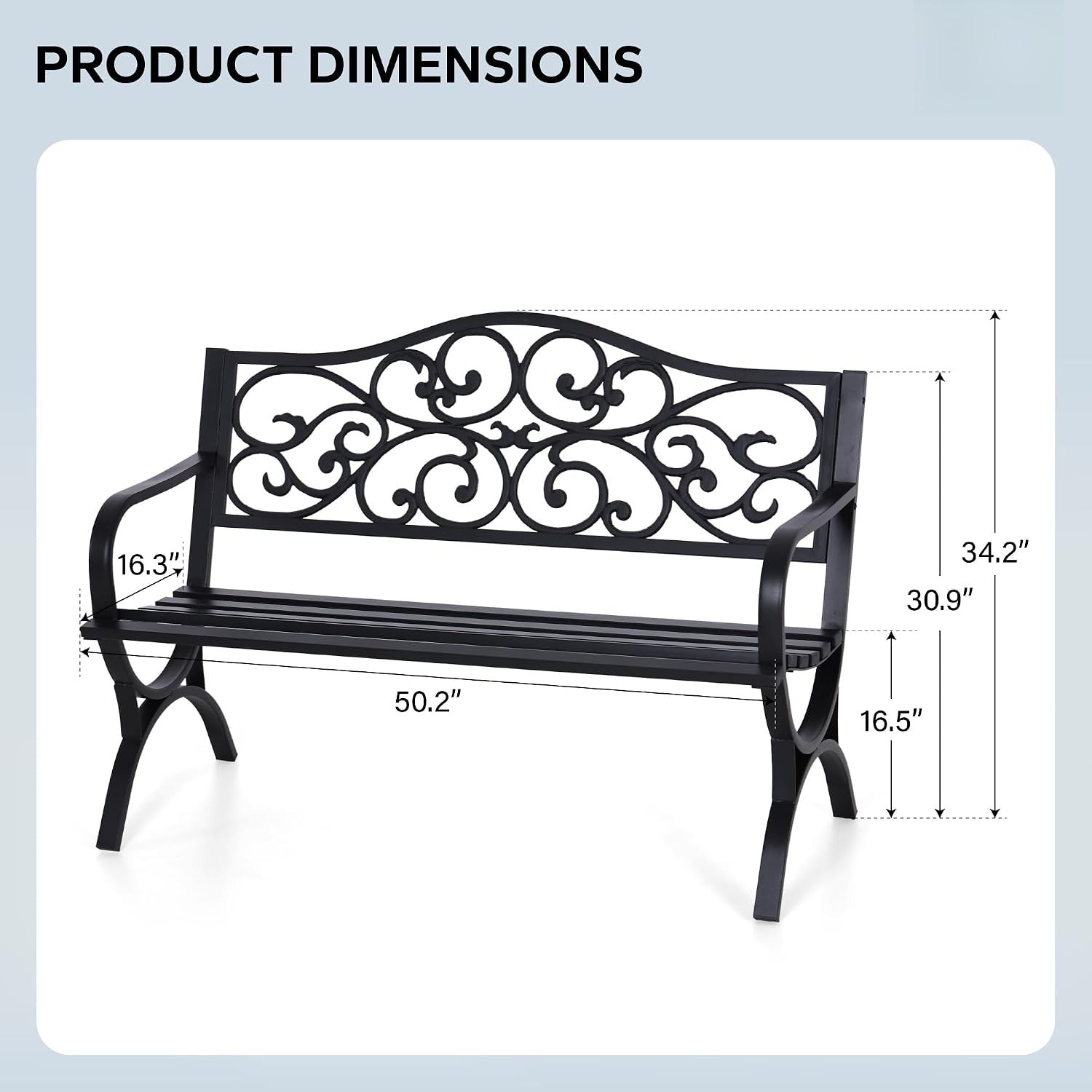 50" Black Cast Iron Garden Bench