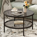 26" 2‑Tier Black Glass Round Coffee Table