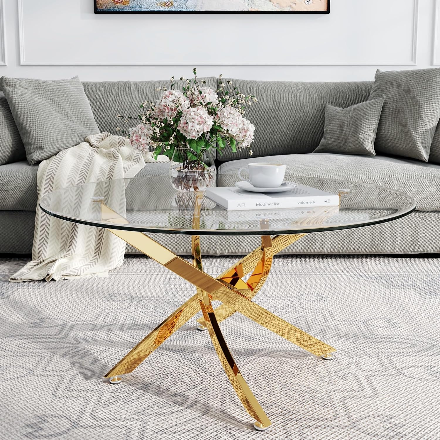 35.4" Gold Round Glass Coffee Table