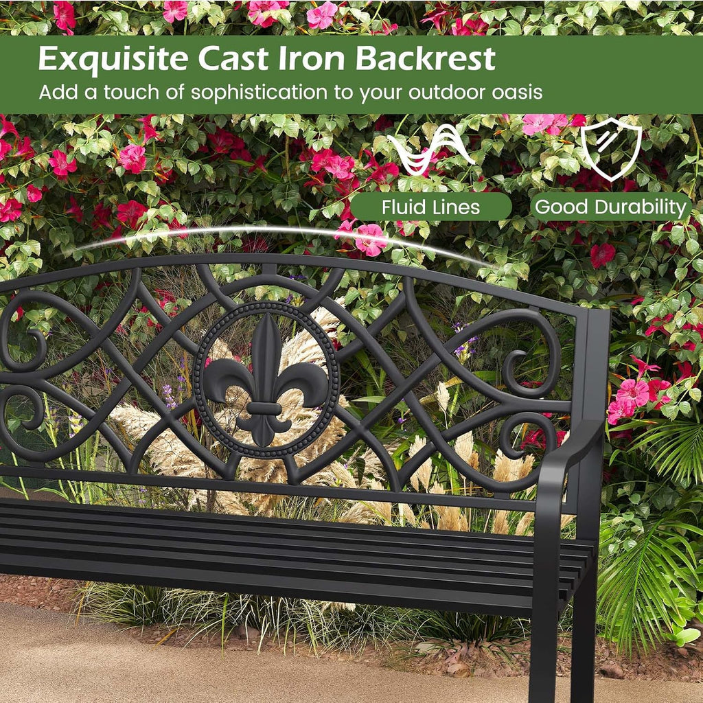 50.5" Floral Cast Iron Outdoor Bench