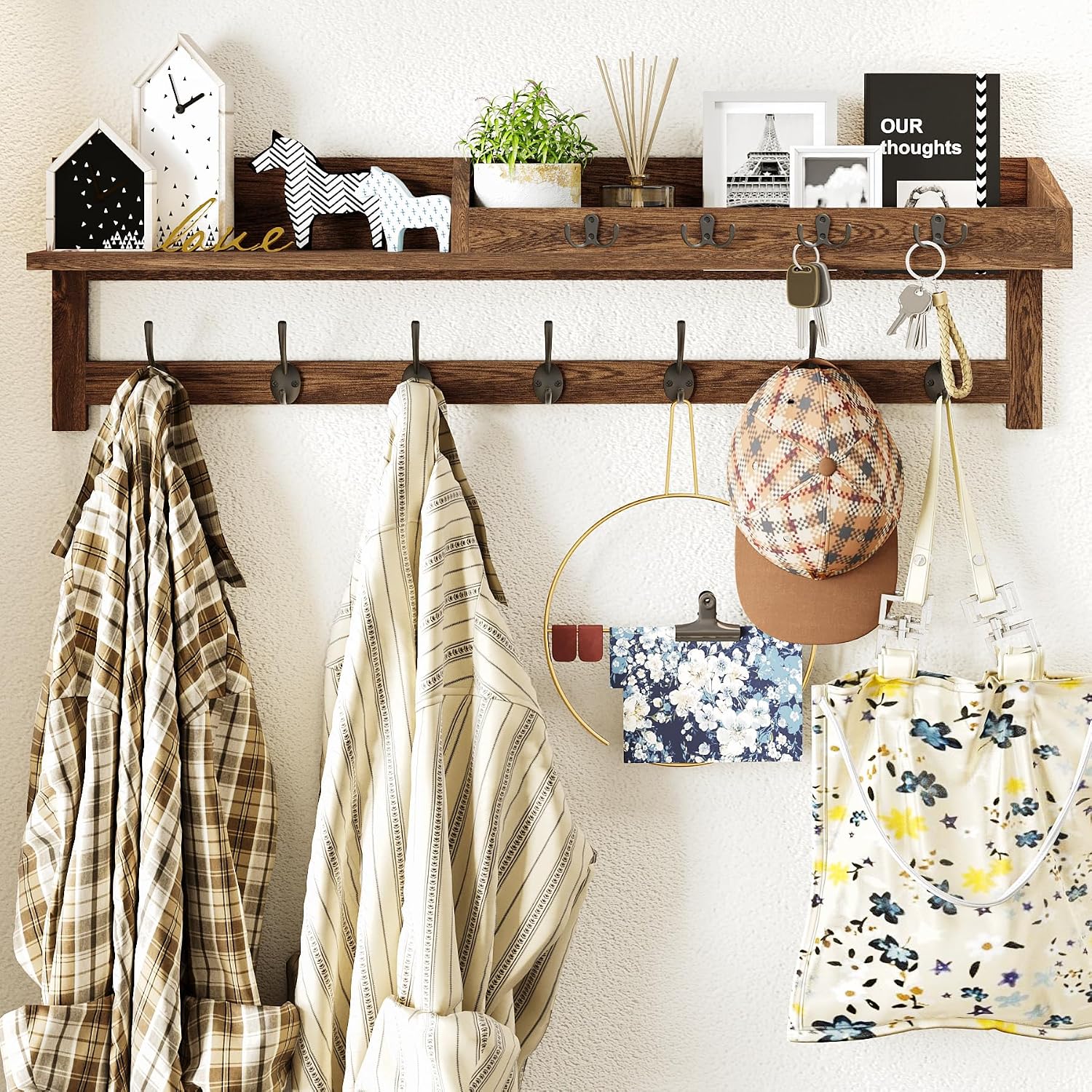 35‑Inch Wall Mount Coat Rack with Shelf