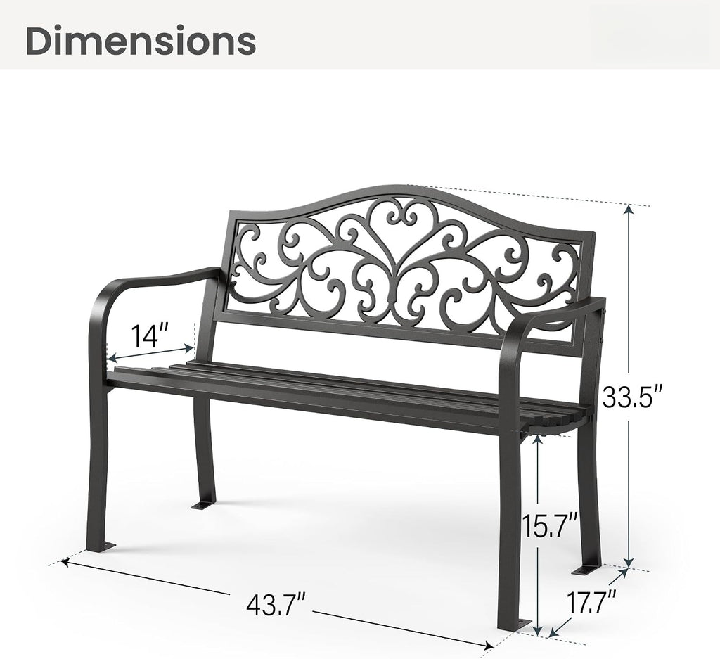 43" Black Cast Iron Garden Bench