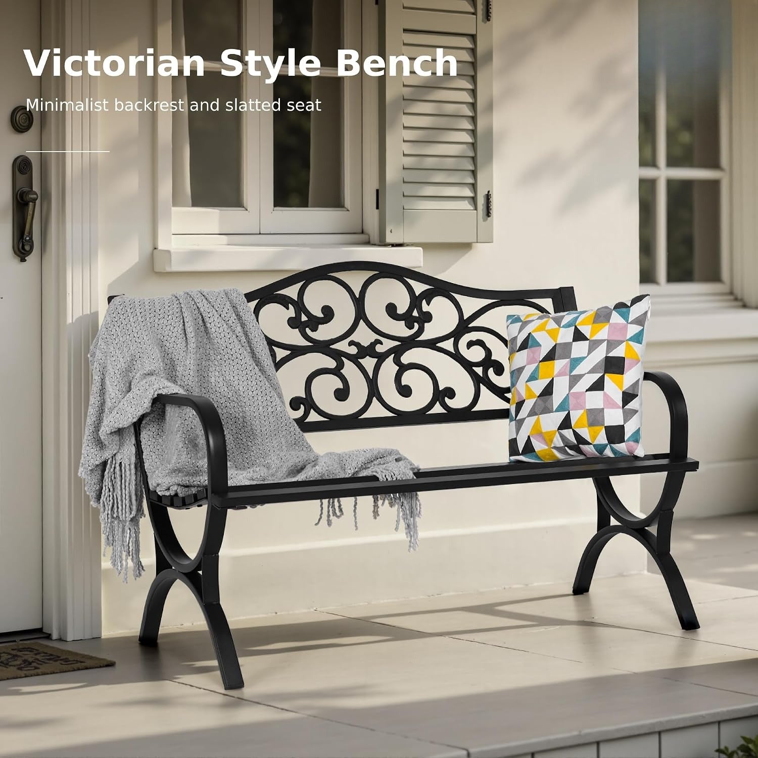 50" Black Cast Iron Garden Bench