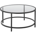 36" Black Metal Frame Round Glass Coffee Table