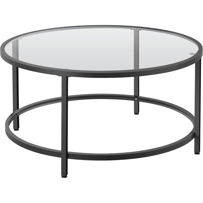 36" Black Metal Frame Round Glass Coffee Table