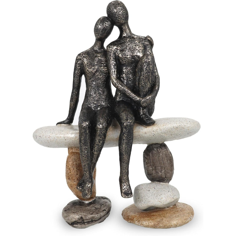 Romantic Couple Stone‑Bench Sculpture