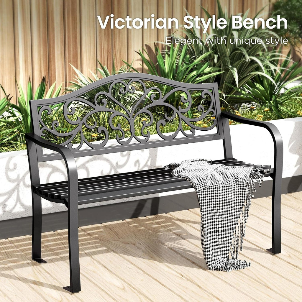 43" Black Cast Iron Garden Bench