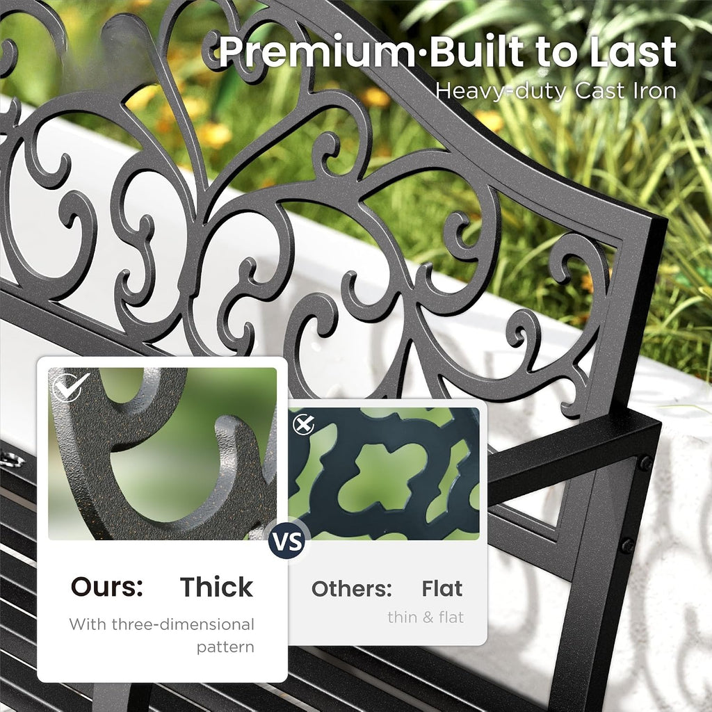 43" Black Cast Iron Garden Bench