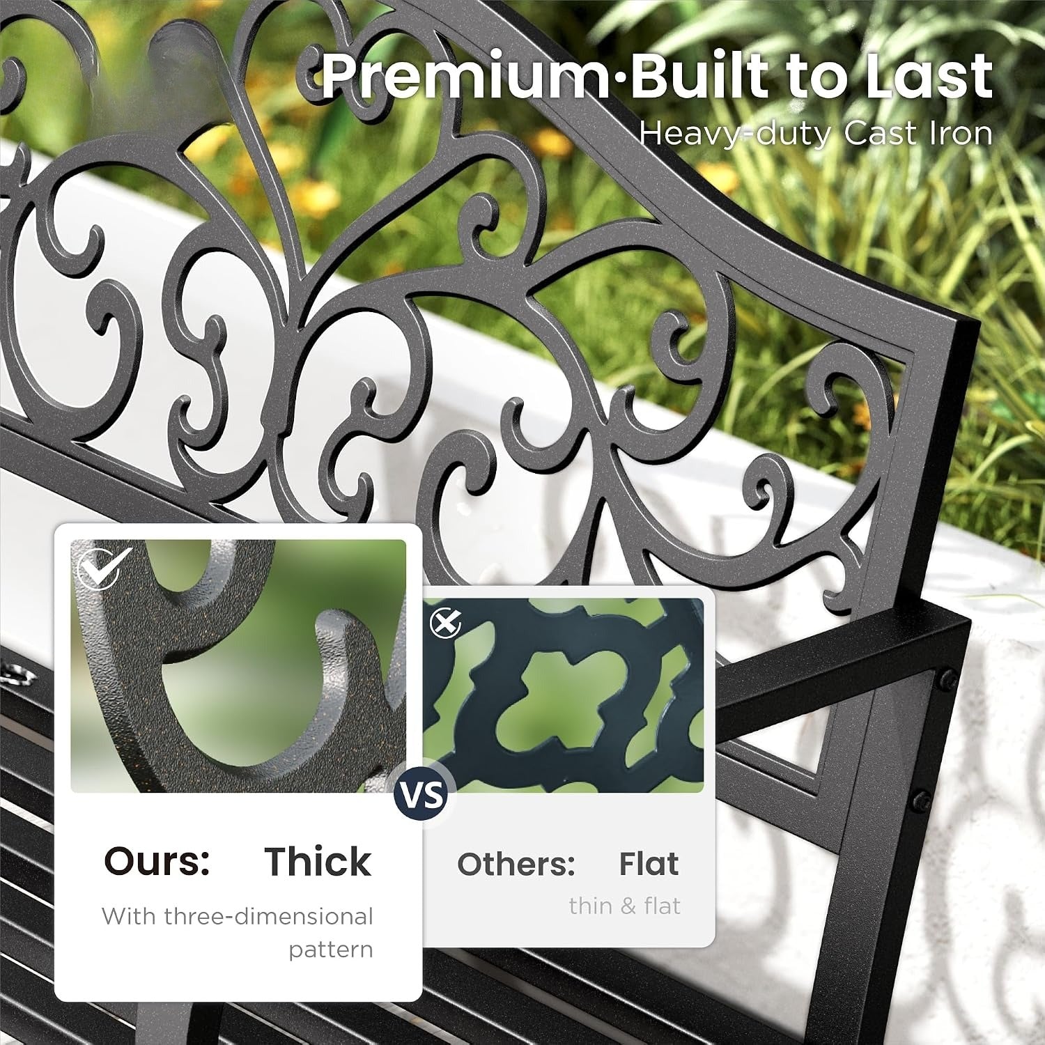 43" Black Cast Iron Garden Bench